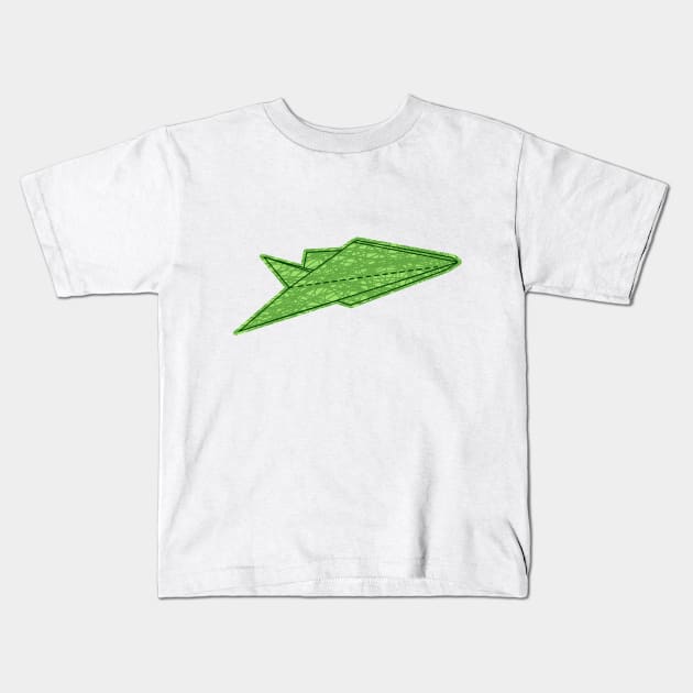 green folding paper airplane Kids T-Shirt by bloomroge